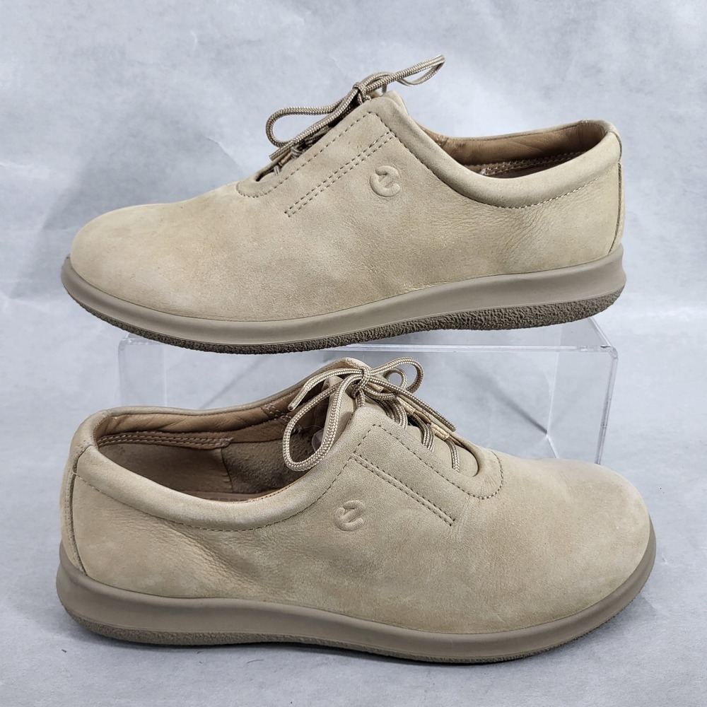 Ecco Shoes Womens 37 Work Sneakers Slip On Tan Cream Leather Nubuck